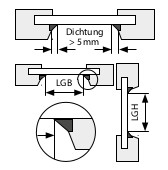 Plisseeaufmaß BB24 mit Klebeleiste, wenn die Dichtung größer als 5 mm