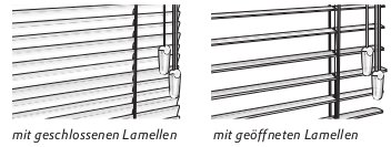 Horizontal-Jalousie MegaView mit geschlossenen und geöffneten Lamellen